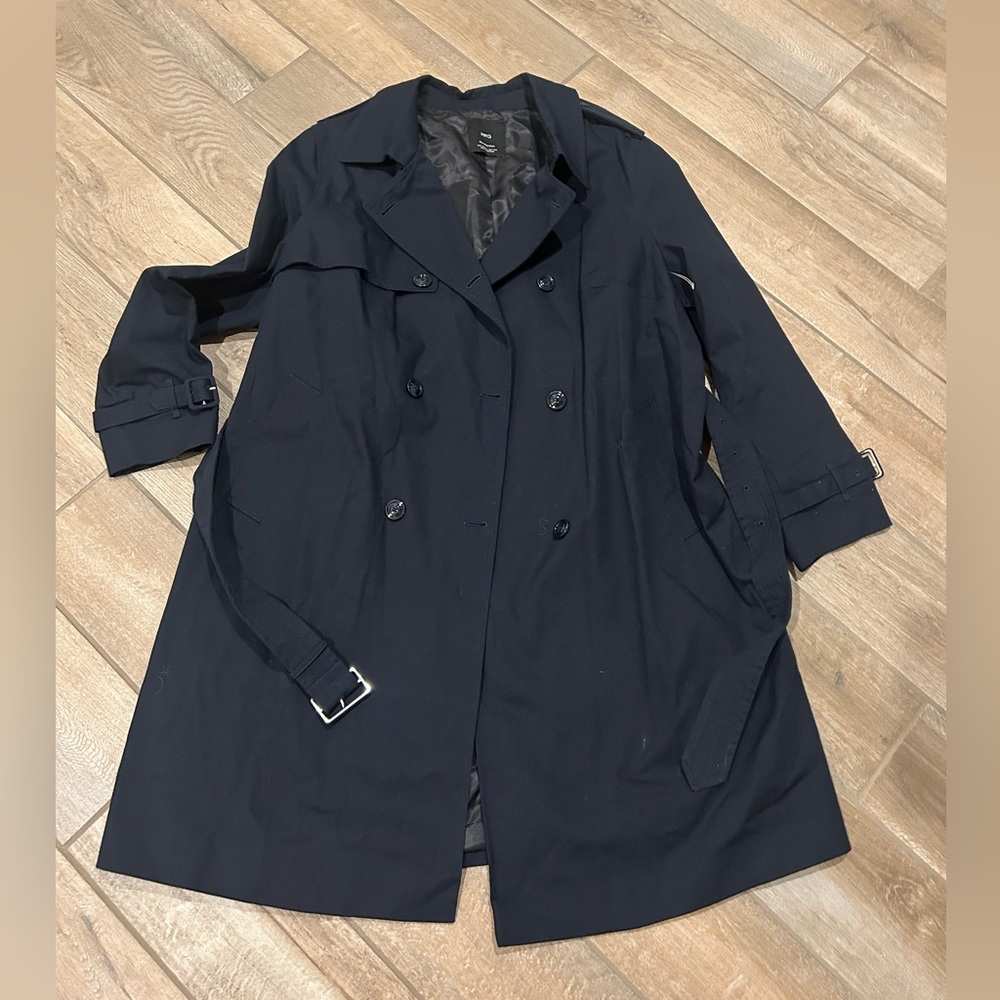 Mango MNG navy blue double-breasted water-repellent trench coat with a belt 2XL - Picture 4 of 12